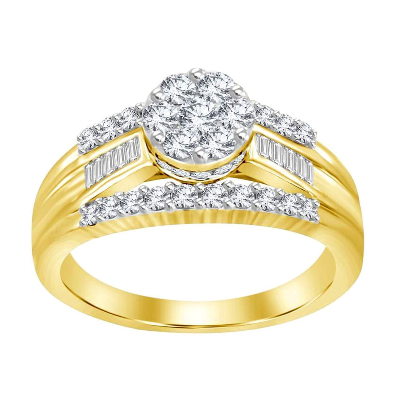 LADIES RING 1 CT ROUND/BAGUETTE DIAMOND 10K YELLOW GOLD