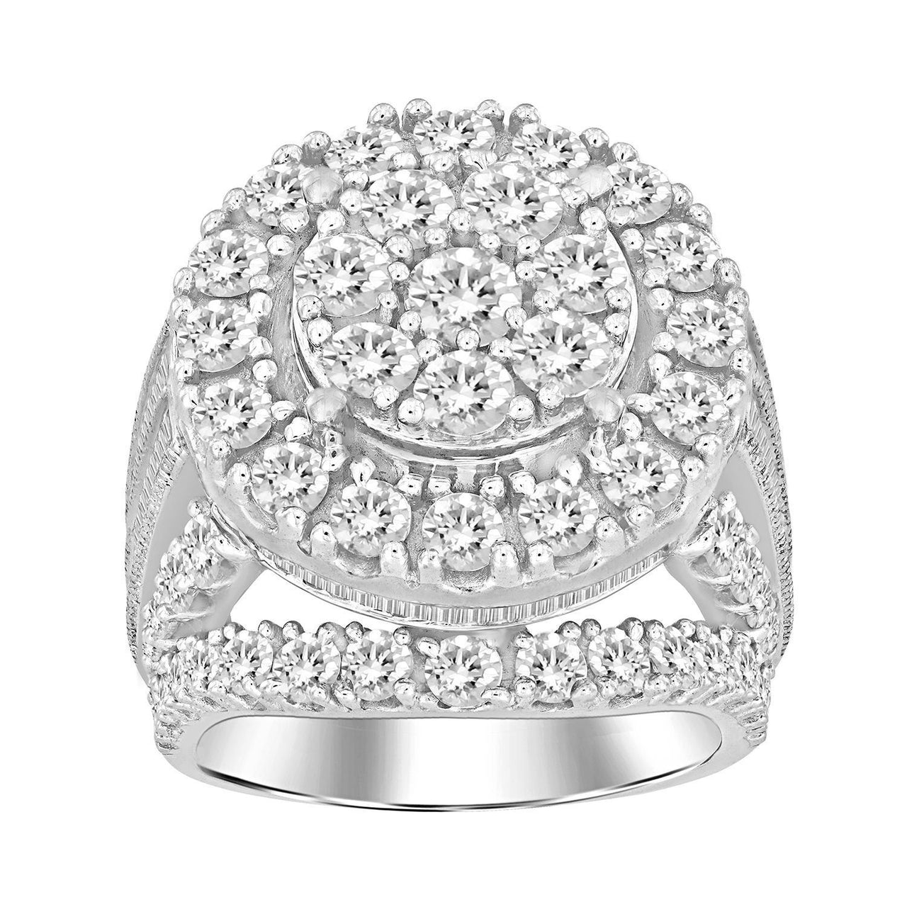 LADIES RING 5 CT ROUND/BAGUETTE DIAMOND 10K WHITE GOLD