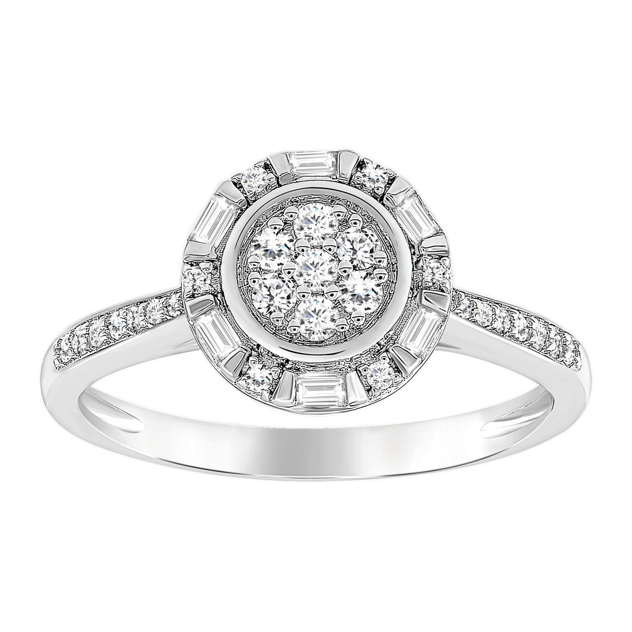 LADIES RING 1/3 CT ROUND/BAGUETTE DIAMOND 10K WHITE GOLD