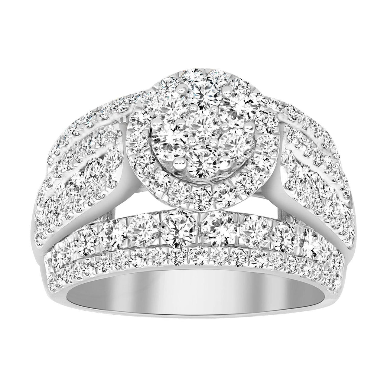 LADIES RING 3 CT ROUND DIAMOND 10K WHITE GOLD