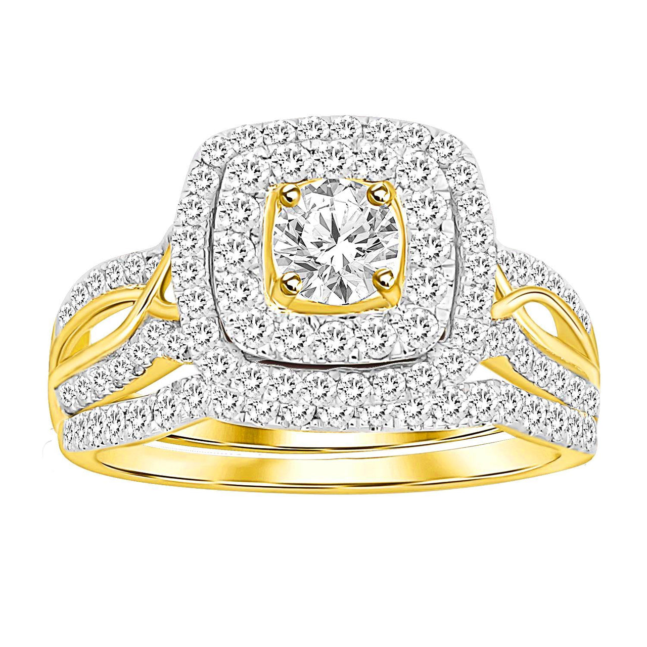 LADIES BRIDAL RING SET 1 CT ROUND/PRINCESS DIAMOND 14K YELLOW GOLD