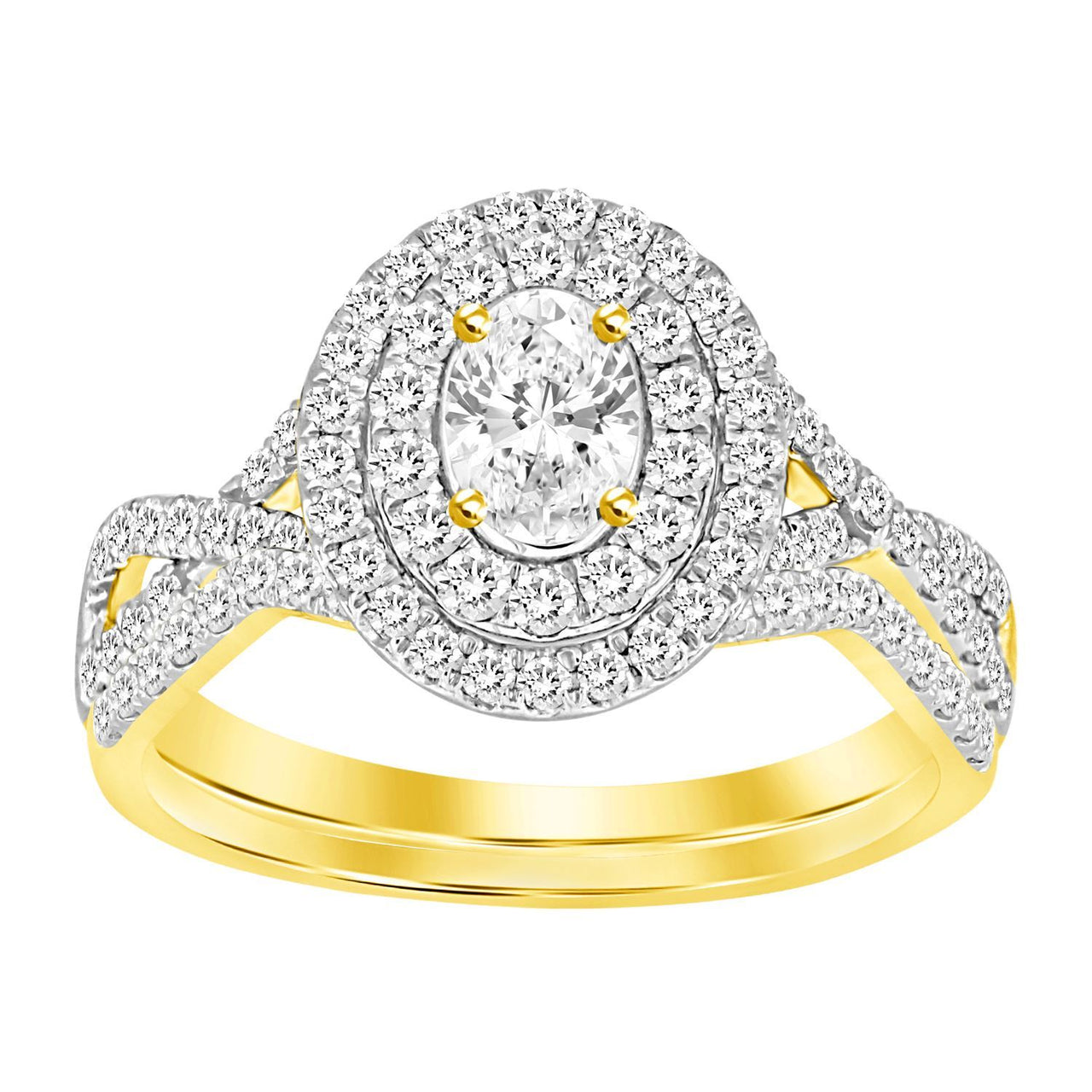 LADIES BRIDAL RING SET 1 CT ROUND/PRINCESS DIAMOND 14K YELLOW GOLD