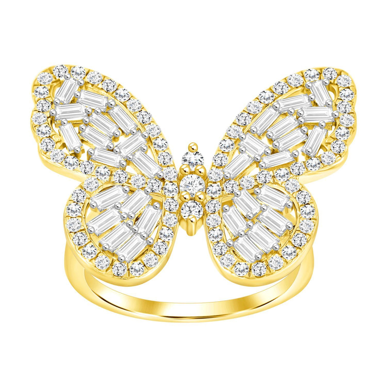 LADIES RING 1 CT ROUND/BAGUETTE DIAMOND 10K YELLOW GOLD
