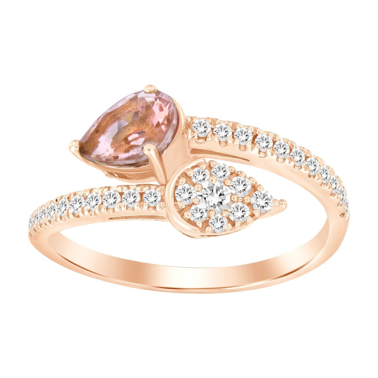 LADIES RING 1/3 CT ROUND/PEAR/PEACH MORGANITE DIAMOND 10K ROSE GOLD(CENTER-1/2)