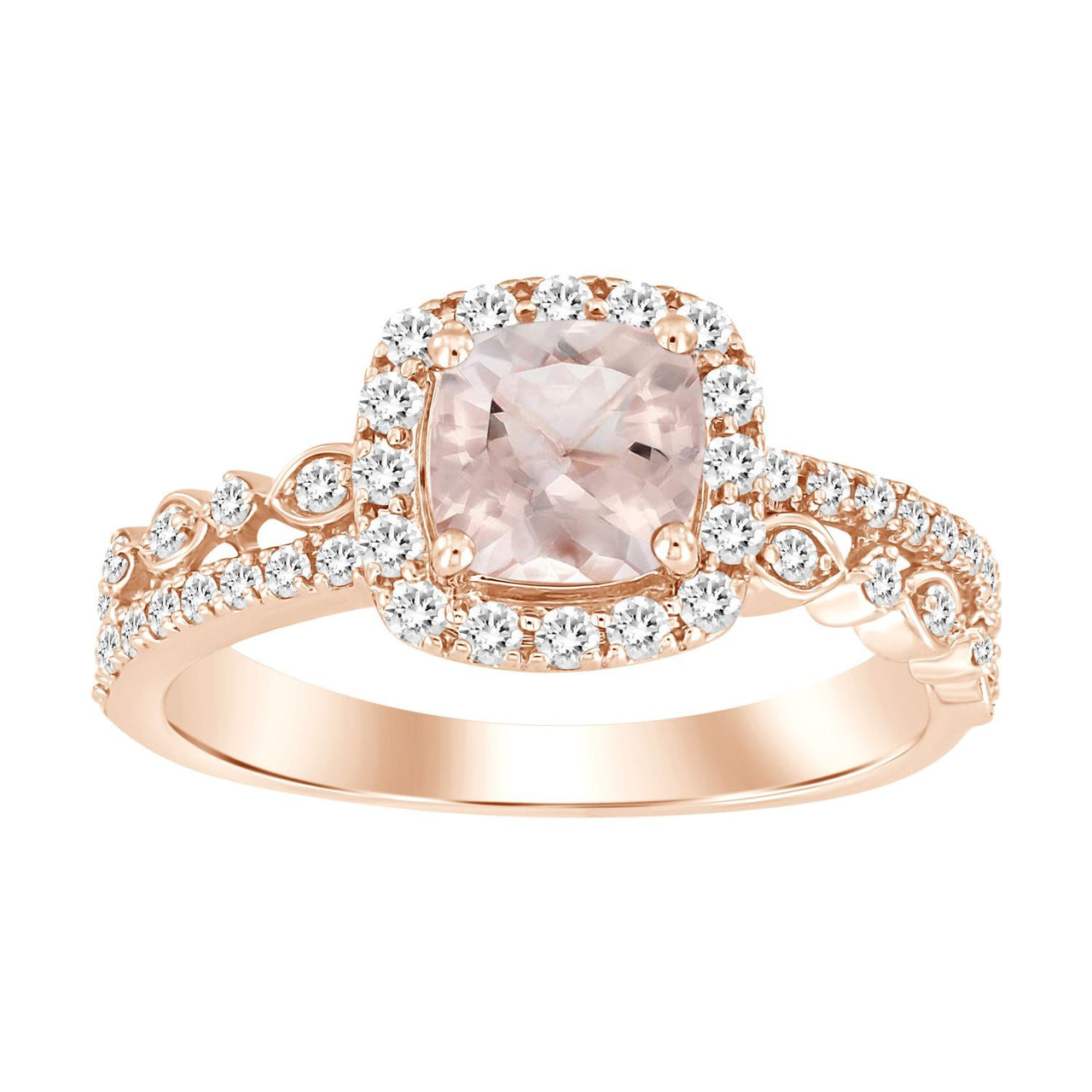 LADIES RING 1/2 CT ROUND/ROUND/CUSHION/PEACH MORGANITE DIAMOND 10K ROSE GOLD(CENTER-7/8)