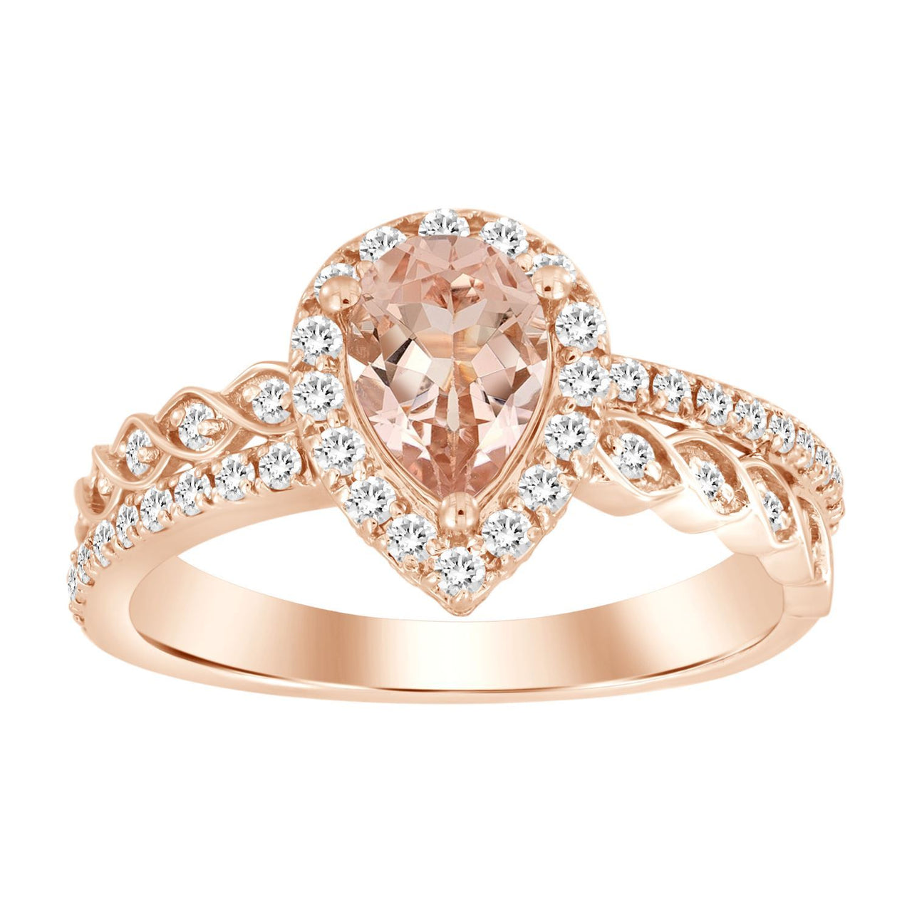 LADIES RING 1/2 CT ROUND/PEAR/PEACH MORGANITE DIAMOND 10K ROSE GOLD(CENTER-1/2)