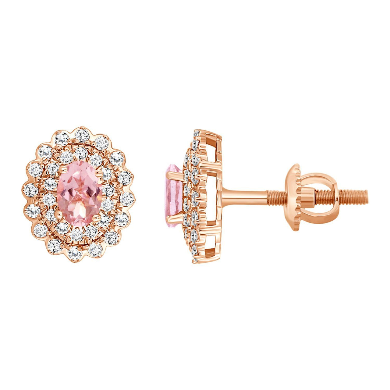 LADIES EARRING 1/2 CT ROUND/PEACH MORGANITE DIAMOND 10K ROSE GOLD (CENTER - 3/4)
