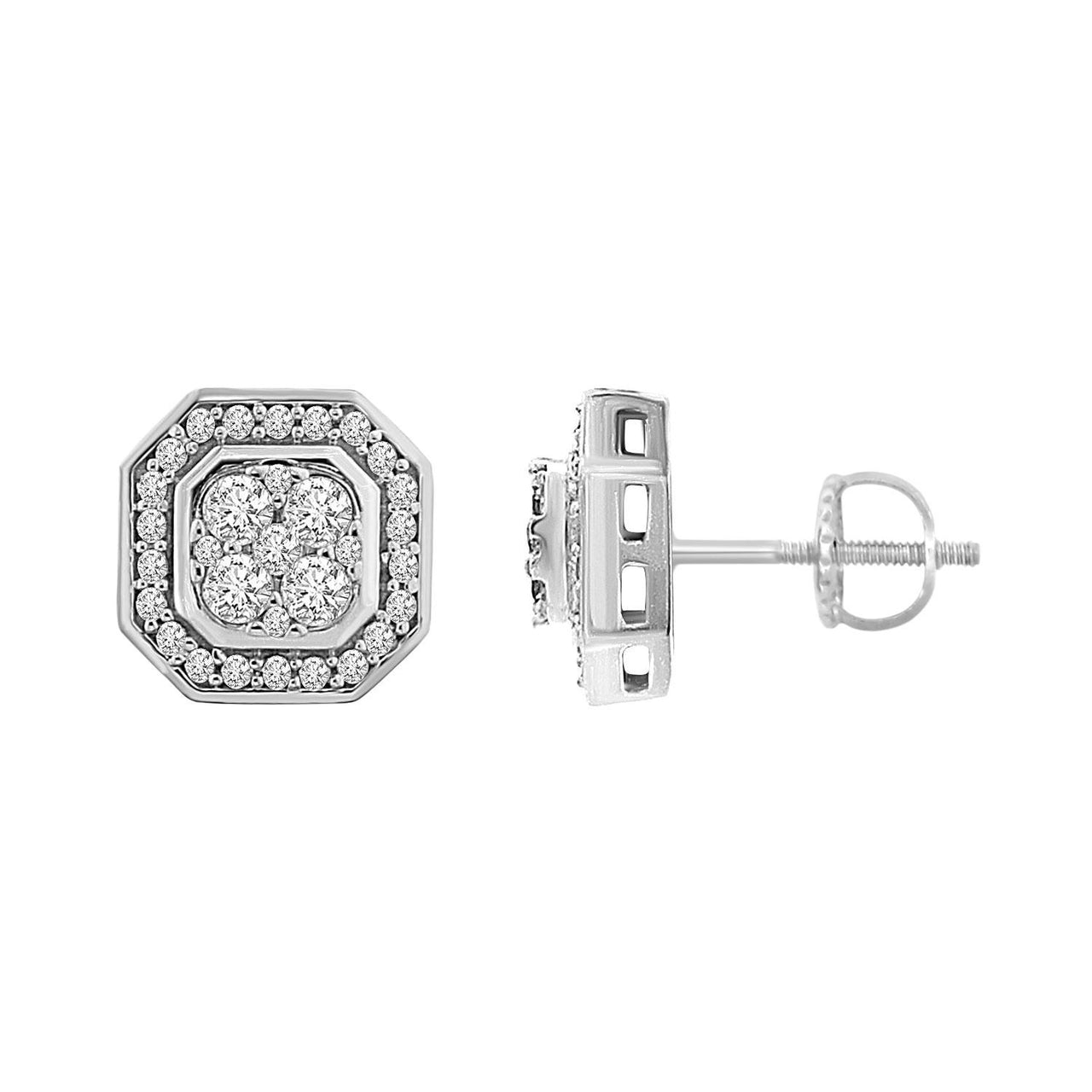 LADIES EARRINGS 1/2 CT ROUND DIAMOND 14K WHITE GOLD