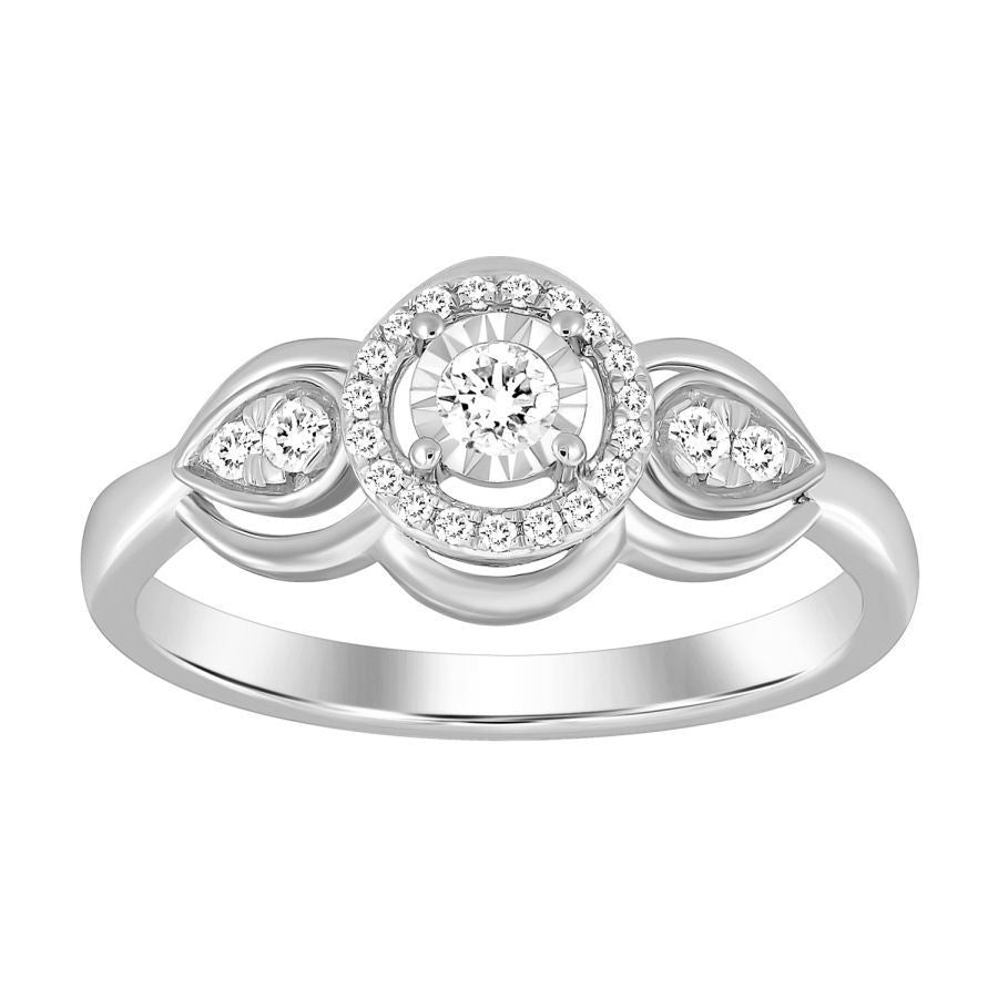 LADIES RING 1/5 CT ROUND DIAMOND 10K WHITE GOLD