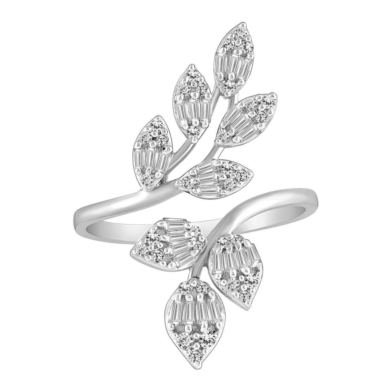 LADIES RING 1/2 CT ROUND/BAGUETTE DIAMOND 10K WHITE GOLD