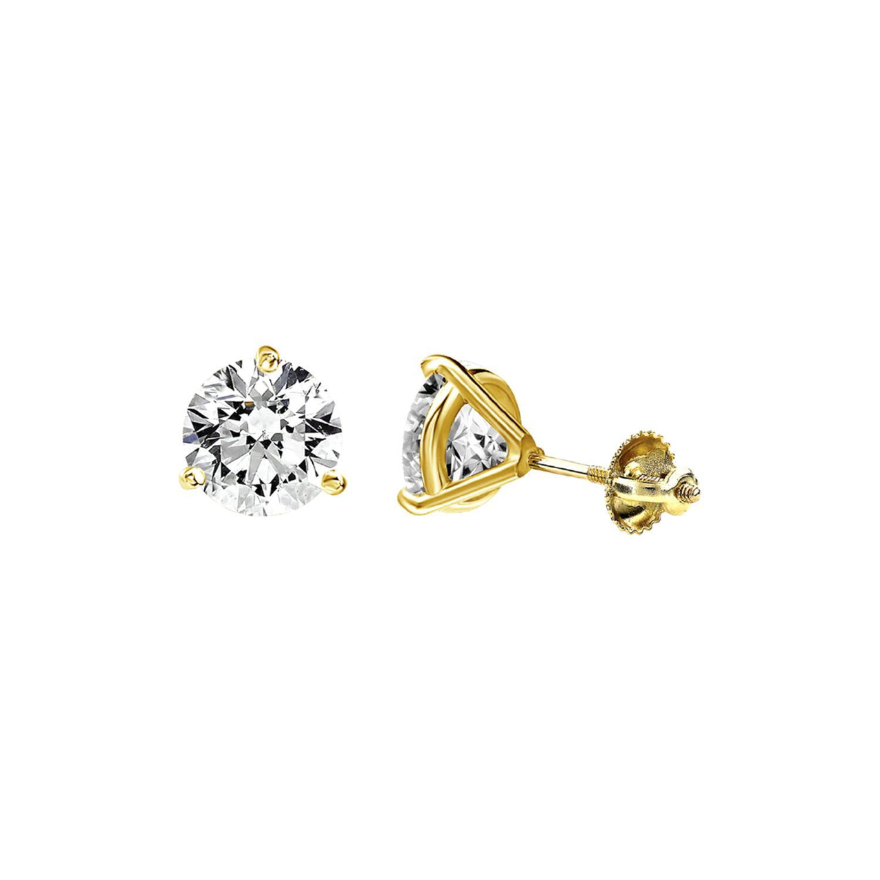 LADIES EARRINGS 1 CT ROUND DIAMOND 14K YELLOW GOLD