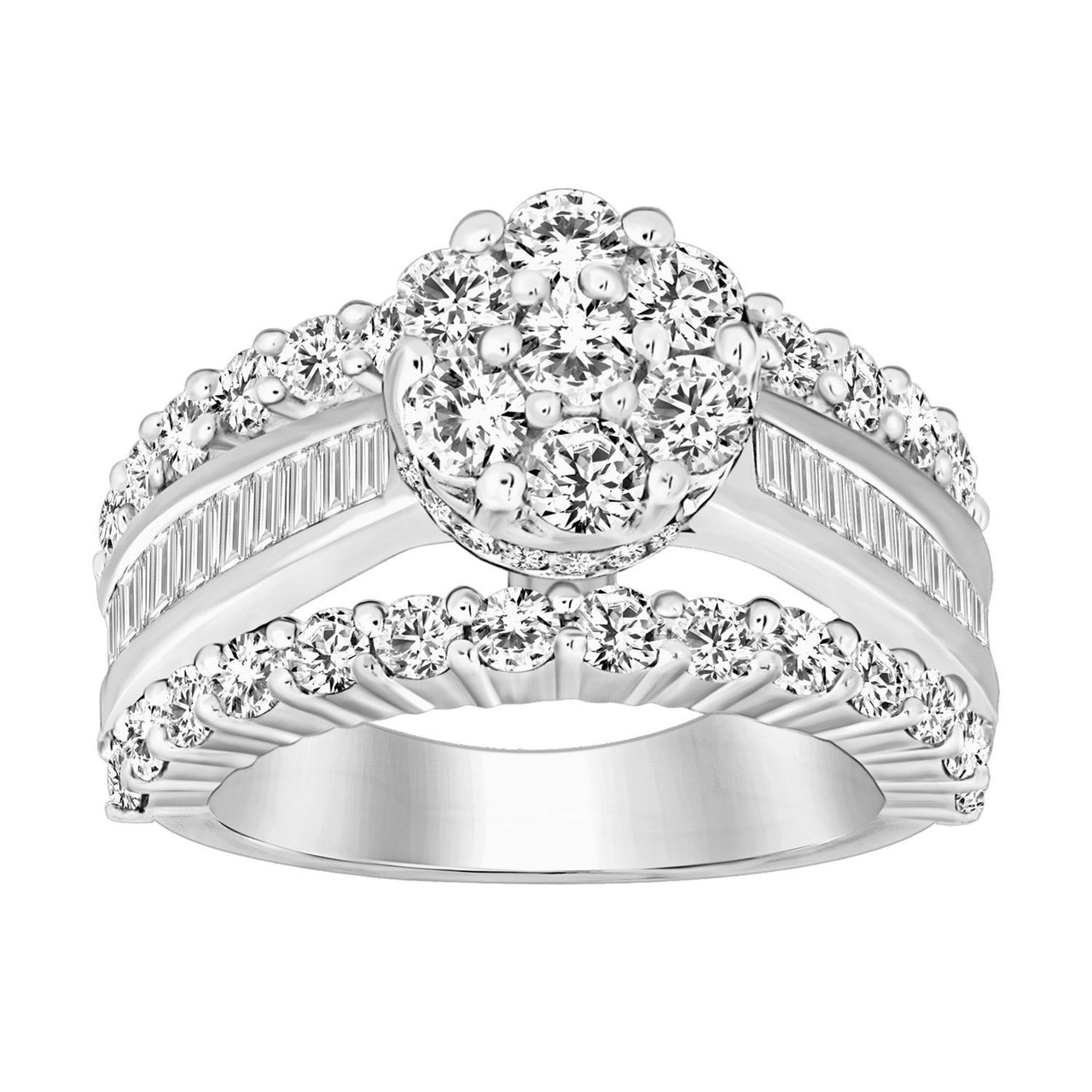 LADIES RING 4 CT ROUND/BAGUETTE DIAMOND 10K WHITE GOLD