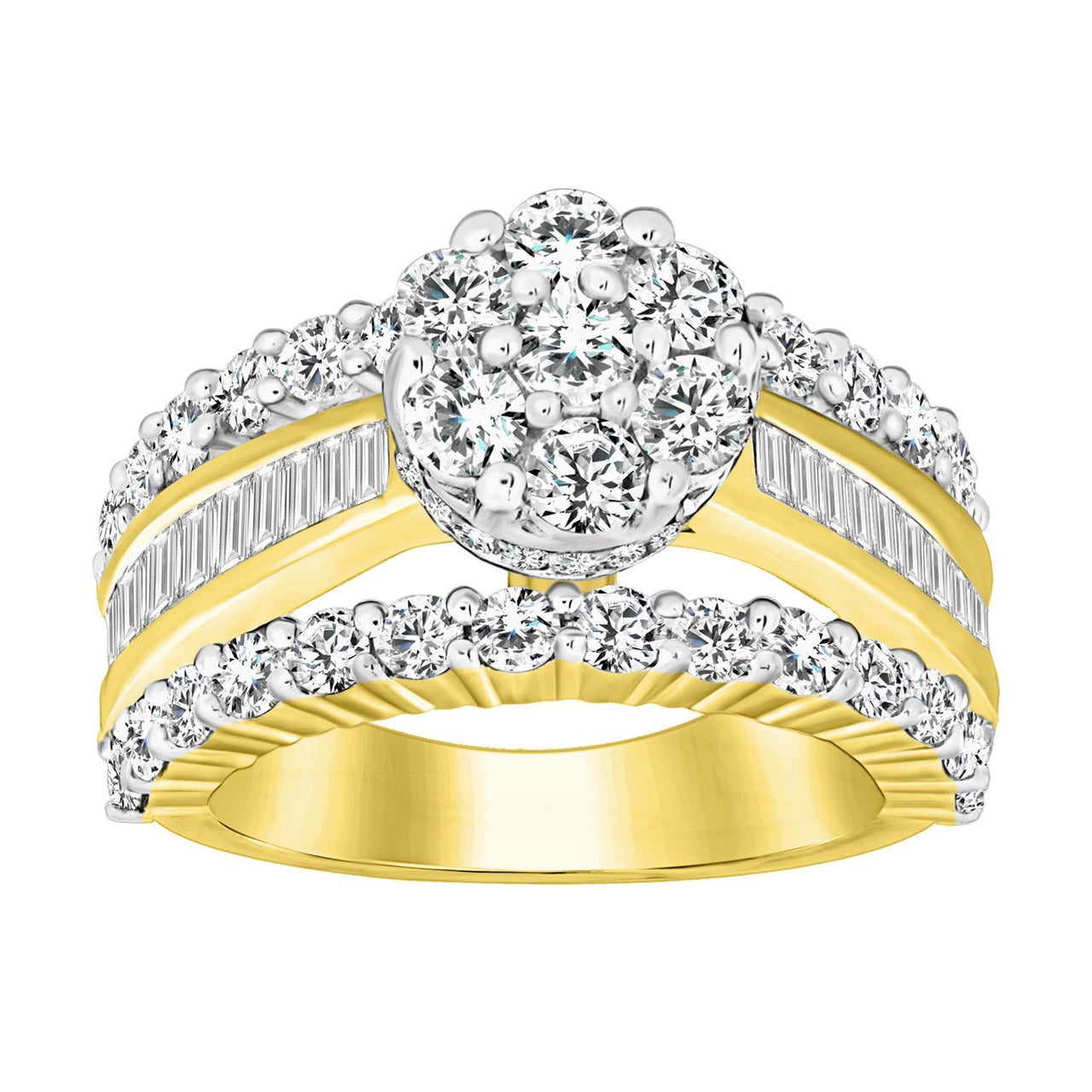 LADIES RING 4 CT ROUND/BAGUETTE DIAMOND 10K YELLOW GOLD