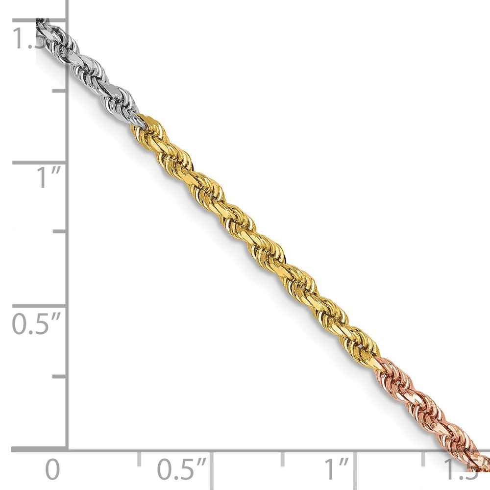 14k Tri-Color 2.5mm D/C Rope Chain