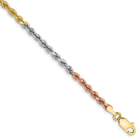 Thumbnail for 14k Tri-Color 2.9mm D/C Rope Chain