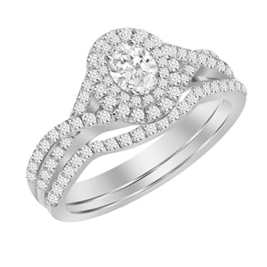 LADIES BRIDAL RING SET 1 CT ROUND/OVAL DIAMOND 14K YELLOW GOLD