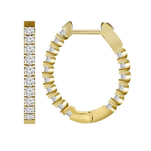 LADIES HOOPS 1 CT ROUND DIAMOND 10K YELLOW GOLD