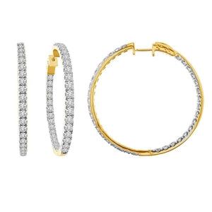 LADIES HOOPS 5CT ROUND DIAMOND 10K YELLOW GOLD