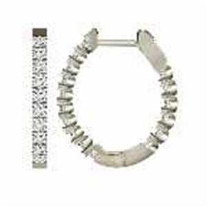 LADIES HOOPS 1 CT ROUND DIAMOND 10K WHITE GOLD