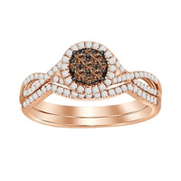 Thumbnail for LADIES BRIDAL RING SET 1/3 CT WHITE/CHOCOLATE ROUND DIAMOND 10K ROSE GOLD