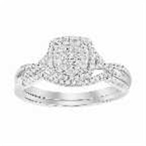 LADIES BRIDAL RING SET 1/4 CT ROUND DIAMOND 10K WHITE GOLD