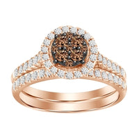 Thumbnail for LADIES BRIDAL RING SET 3/4 CT WHITE/CHOCOLATE ROUND DIAMOND 14K ROSE GOLD