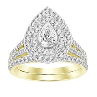 Thumbnail for LADIES BRIDAL RING SET 1 CT ROUND/PEAR DIAMOND 14K WHITE GOLD