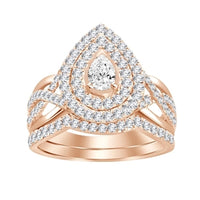 Thumbnail for LADIES BRIDAL RING SET 1 CT ROUND/PEAR DIAMOND 14K ROSE GOLD