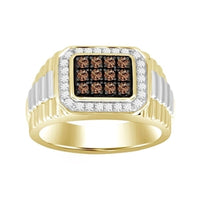 Thumbnail for MEN'S RING 1/2 CT WHITE/CHOCOLATE ROUND DIAMOND 10K TT YELLOW & WHITE GOLD