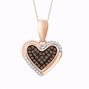LADIES PENDANT 1/6 CT WHITE/CHOCOLATE ROUND DIAMOND 10K ROSE GOLD (CHAIN NOT INCLUDED)
