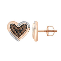 Thumbnail for LADIES EARRING 1/4 CT WHITE/CHOCOLATE ROUND DIAMOND 10K ROSE GOLD