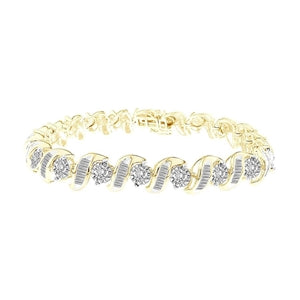 LADIES BRACELET 5 CT ROUND/BAGUETTE DIAMOND 10K YELLOW GOLD