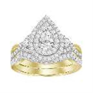 LADIES BRIDAL RING SET 3/4 CT ROUND/PEAR DIAMOND 14K YELLOW GOLD