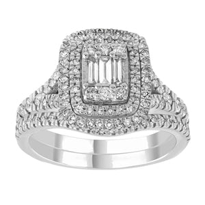 LADIES BRIDAL RING SET 1 CT ROUND/BAGUETTE DIAMOND 14K ROSE GOLD