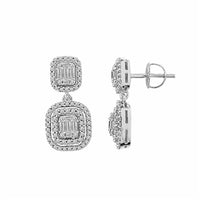 Thumbnail for LADIES EARRING 1 CT ROUND/BAGUETTE DIAMOND 14K WHITE GOLD