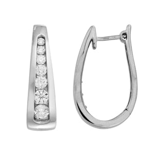 LADIES HOOPS 1/4 CT ROUND DIAMOND 10K WHITE GOLD