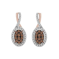 Thumbnail for LADIES EARRINGS 3/4 CT CHOCOLATE/WHITE ROUND DIAMOND 10K ROSE GOLD