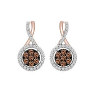 Thumbnail for LADIES EARRINGS 3/4 CT CHOCOLATE/WHITE ROUND DIAMOND 10K ROSE GOLD