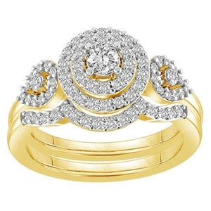 LADIES BRIDAL RING SET 3/4 CT ROUND DIAMOND 14K YELLOW GOLD