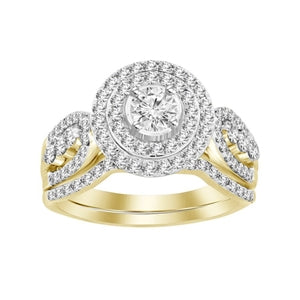 LADIES BRIDAL RING SET 1 CT ROUND DIAMOND 14K YELLOW GOLD