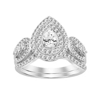 Thumbnail for LADIES BRIDAL RING SET 1 CT ROUND/PEAR DIAMOND 14K WHITE GOLD