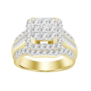 LADIES RING 2 CT ROUND/BAGUETTE DIAMOND 10K YELLOW GOLD