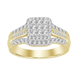 LADIES RING 1 CT ROUND/BAGUETTE DIAMOND 10K YELLOW GOLD