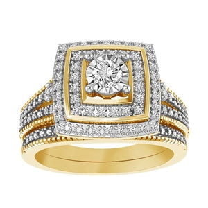 LADIES BRIDAL RING SET 1/3 CT ROUND DIAMOND 10K YELLOW GOLD