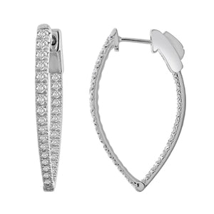LADIES HOOPS 1CT ROUND DIAMOND 10K WHITE GOLD