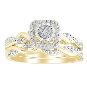 LADIES BRIDAL RING  SET 1/10 CT ROUND DIAMOND 10K YELLOW GOLD