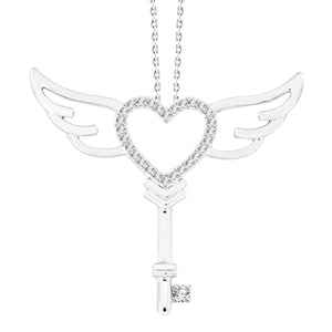 LADIES PENDANT 1/10 CT ROUND DIAMOND 10K WHITE GOLD (CHAIN  INCLUDED)