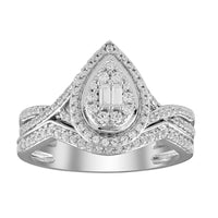 Thumbnail for LADIES BRIDAL RING SET 1/2 CT ROUND/BAGUETTE DIAMOND 14K WHITE GOLD