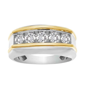 MEN'S RING 1CT ROUND DIAMOND 10K TT WHITE & YELLOW GOLD