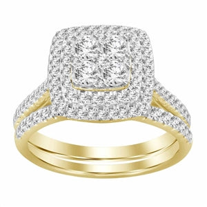 LADIES BRIDAL RING SET 3/4 CT ROUND DIAMOND 10K YELLOW GOLD